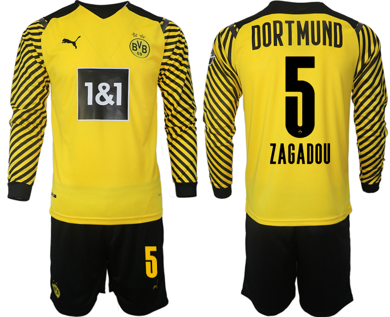 Cheap Men 2021-2022 Club Borussia Dortmund home yellow Long Sleeve 5 Soccer Jersey